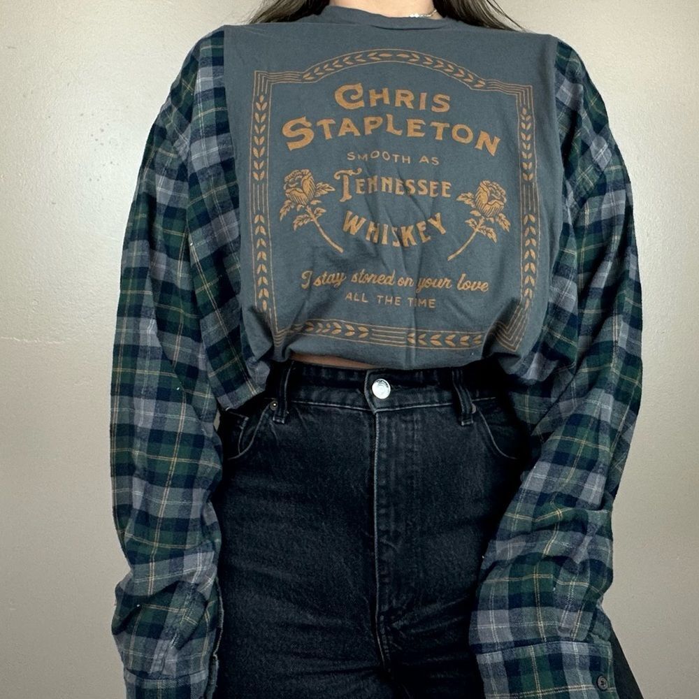 Chris Stapleton Reworked Long Sleeve Music Band Tee Western Flannel Shirt Top - Picture 3 of 4